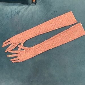 Long Rhinestone mess dress, hat and matching gloves.